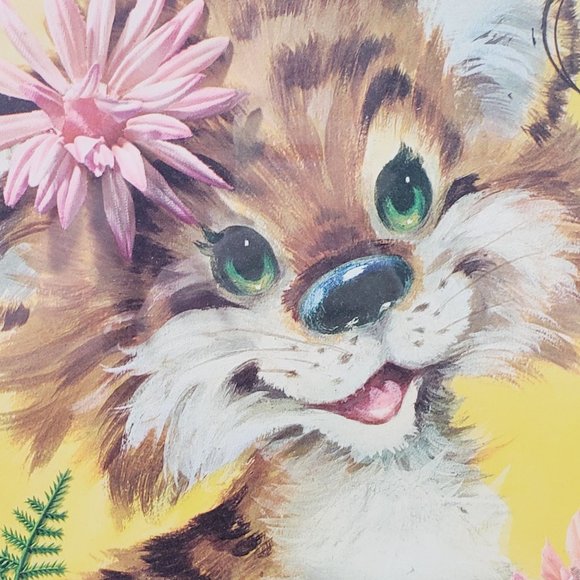 Vintage 1970's Nursery Art Lot Framed Big Animal Elephant & Tiger Kitty - Picture 10 of 13